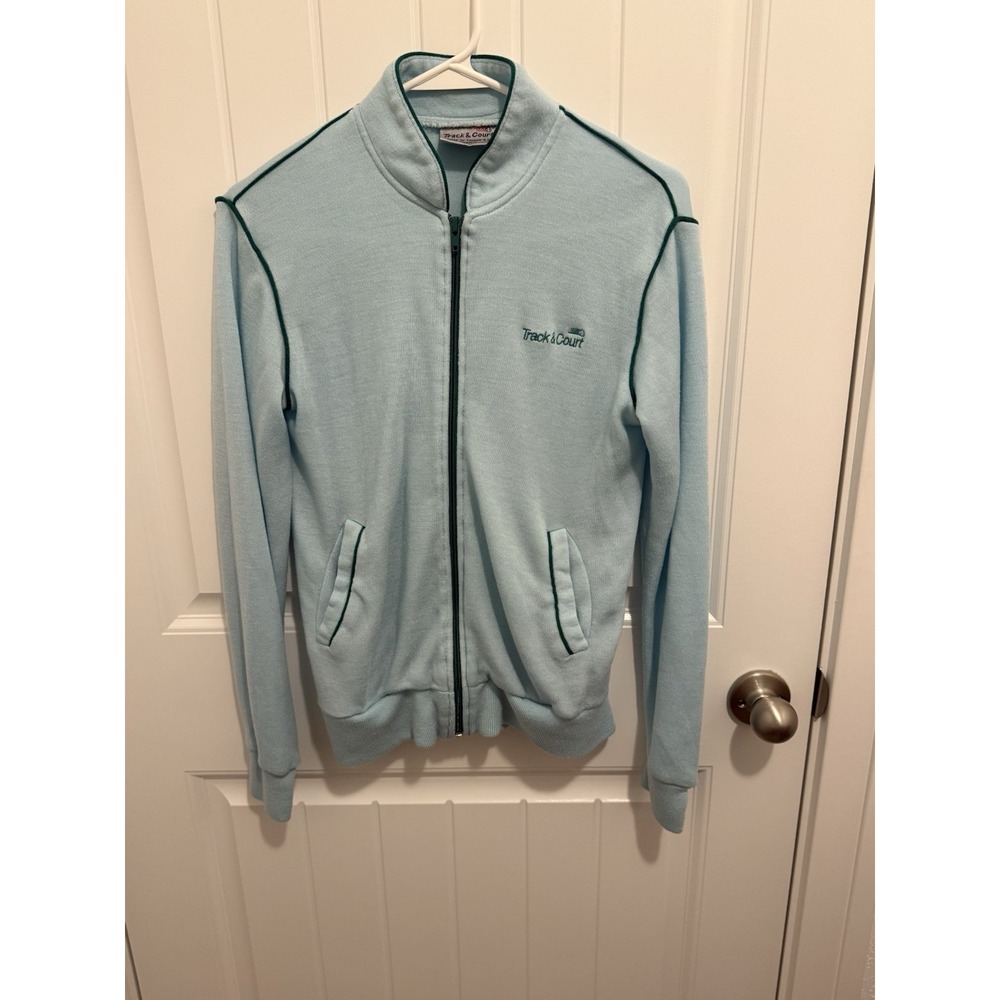 Vintage Track & Court Womens Blue Full Zip Track Jacket Green Trim Small